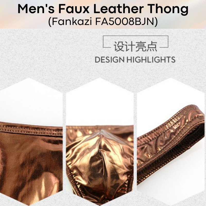 Men's Thong : Low Waist Faux Leather Underwear (Fankazi FA5008BJN)