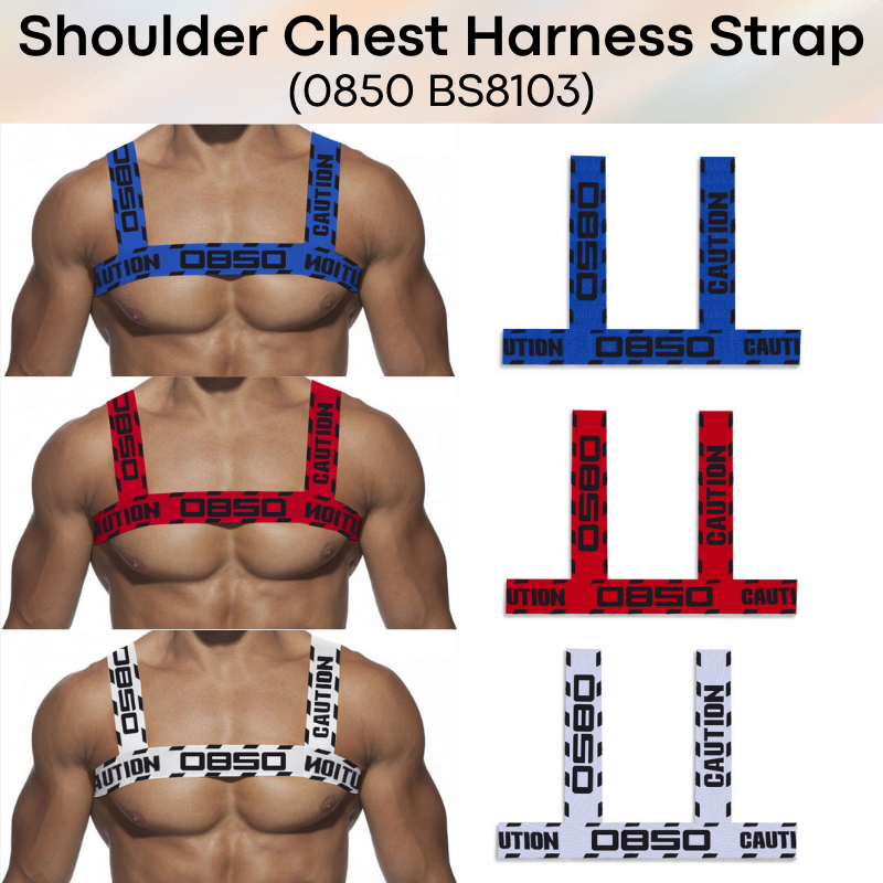 Men's Strap: Nylon Shoulder Chest Strap with "Caution" Text (BS8103)