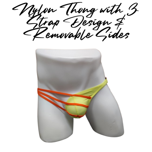 Men's Thong: Ice Silk Thin Thong with 3-Strap Side and Removable Side Clip Hooks (TW25105)