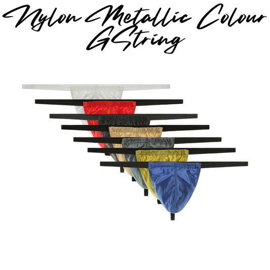 Men's GString: Nylon Ice Silk Slidable 3D Pouch Low Rise Metallic Colour GString Underwear (F3608)