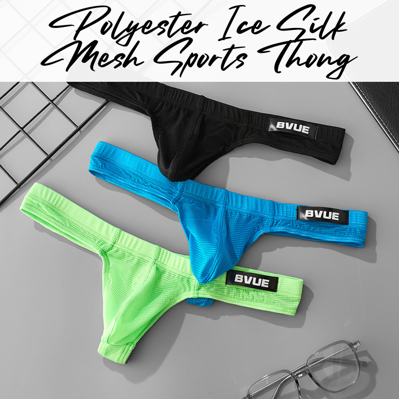 Men's Thong: Polyester Ice Silk Mesh Sports Thong in Metallic Colours Underwear (BV03)