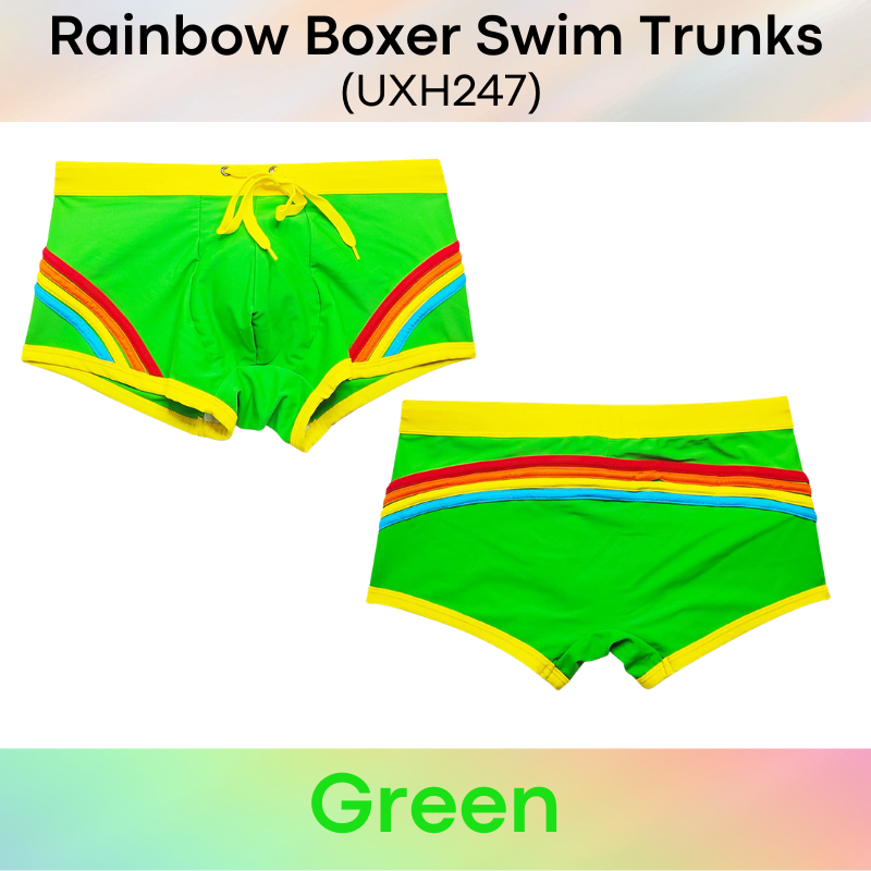 Men's Swim Trunks: Polyester Rainbow Sewn-on Boxer Brief Swimming Trunks (UXH247)