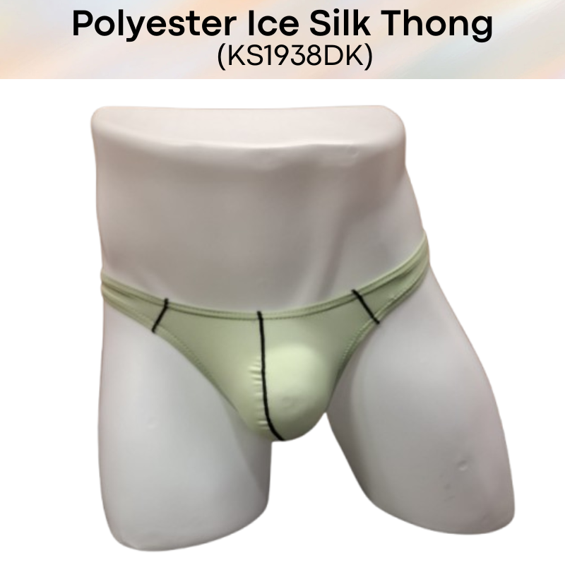 Men's Thong: Polyester Ice Silk Thin Low Waist Thong Underwear (KS1938DK)