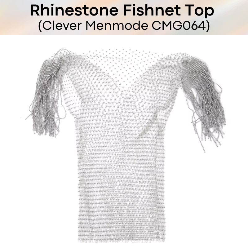 Men's Tee:  Rhinestone Fishnet Hollow Out Top For Parties and Clubs (CMG064)