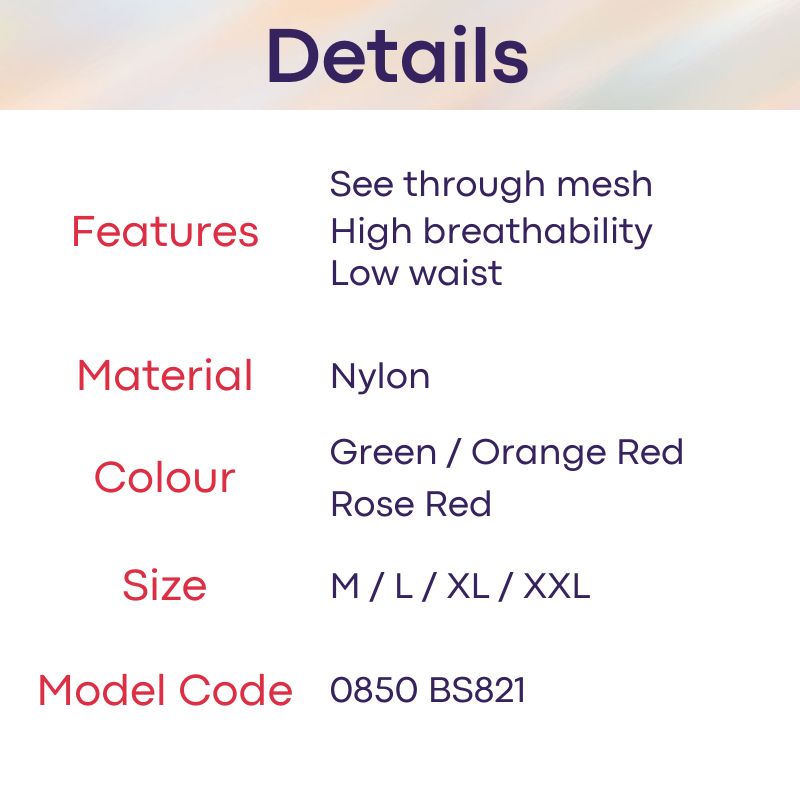 Men's Thong: Nylon Mesh Perforated Low Waist Thong Underwear (BS821)