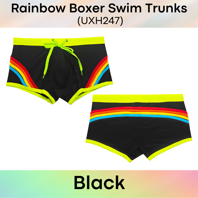 Men's Swim Trunks: Polyester Rainbow Sewn-on Boxer Brief Swimming Trunks (UXH247)