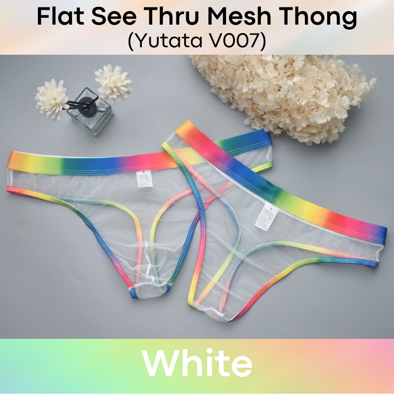 Men's Thong : See Through Mesh Flat Front Thong (Yutata V007)