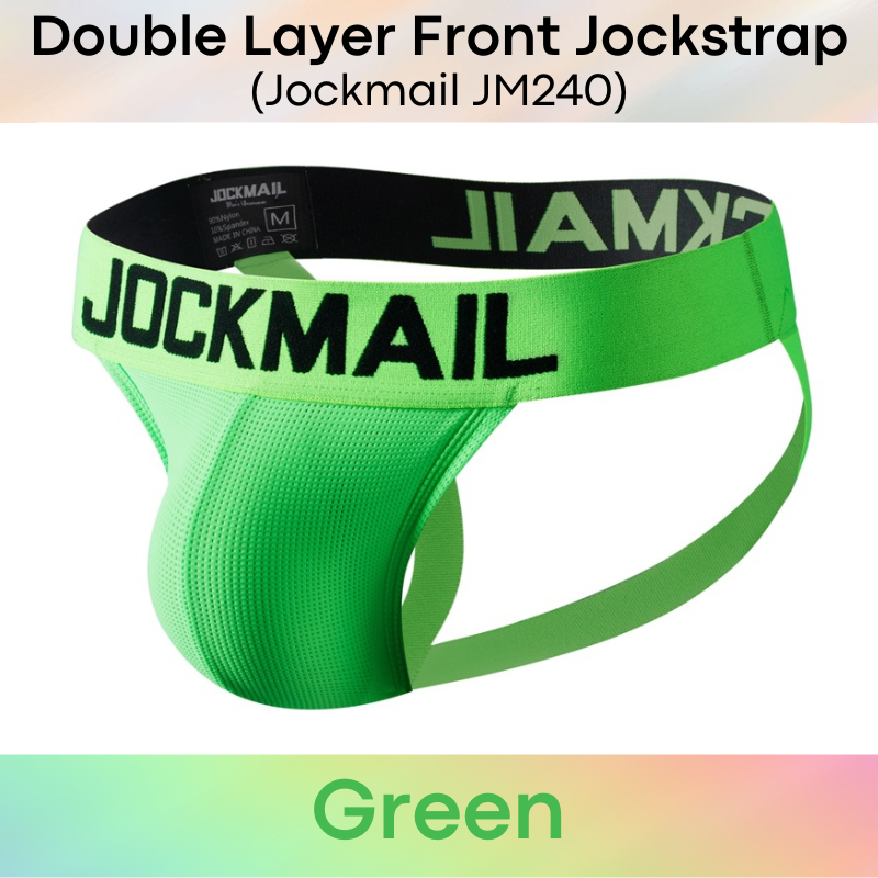 Men's Jockstrap: Double Front Pouch Layer Neon Sports Jockstrap (JM240)