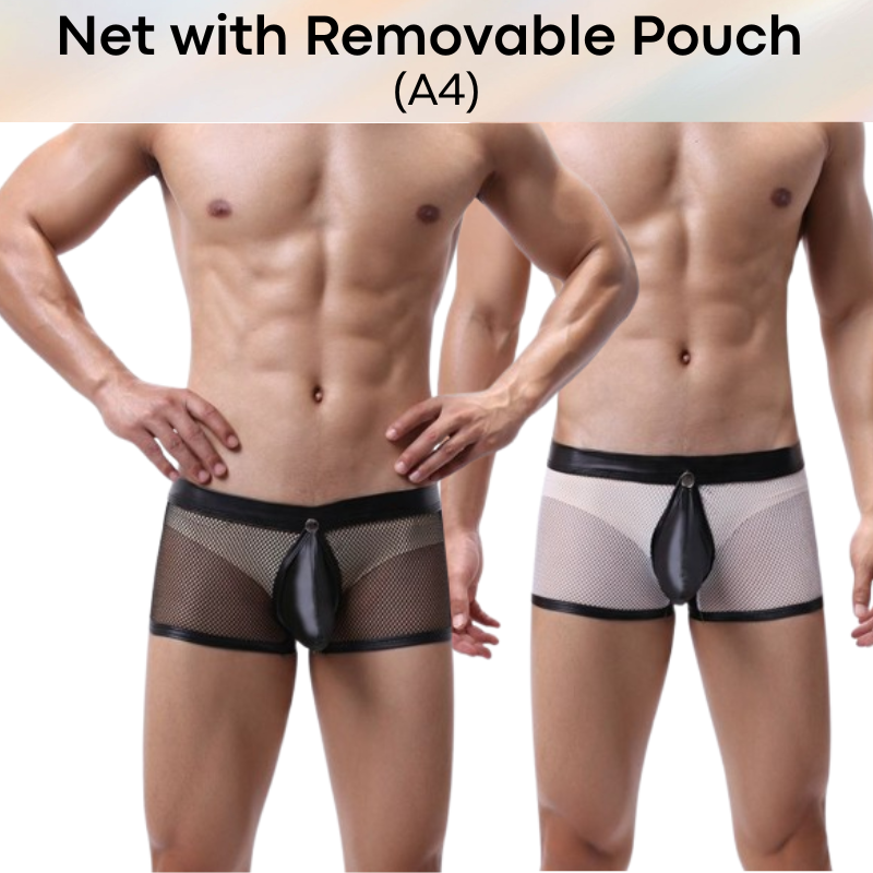 Men's Boxer : Net with Removable Pouch and Back Slit Opening Boxer Brief Trunk (A4)