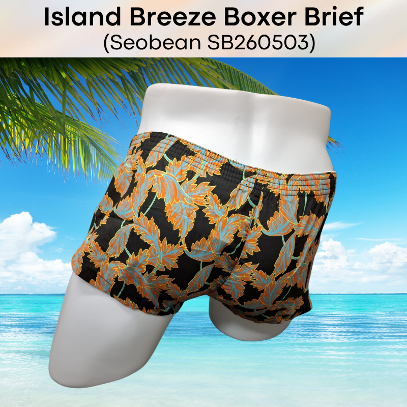Men's Boxer: Cotton Island Breeze Print Boxer Brief Trunks Shorts-Underwear (SB260503)