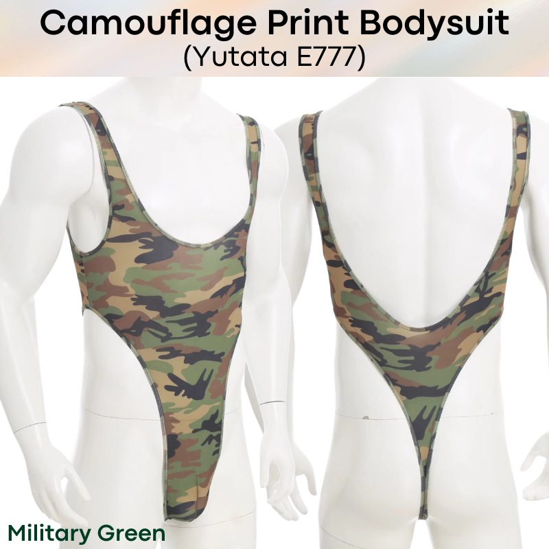 Men's Bodysuit: Polyester Camouflage Print Thong Bodysuit Underwear (E777)