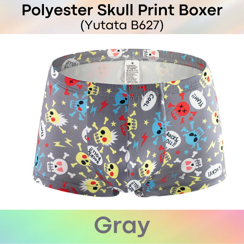 Men's Boxer: Polyester Cartoon Skull Print Boxer Brief Underwear (B627)