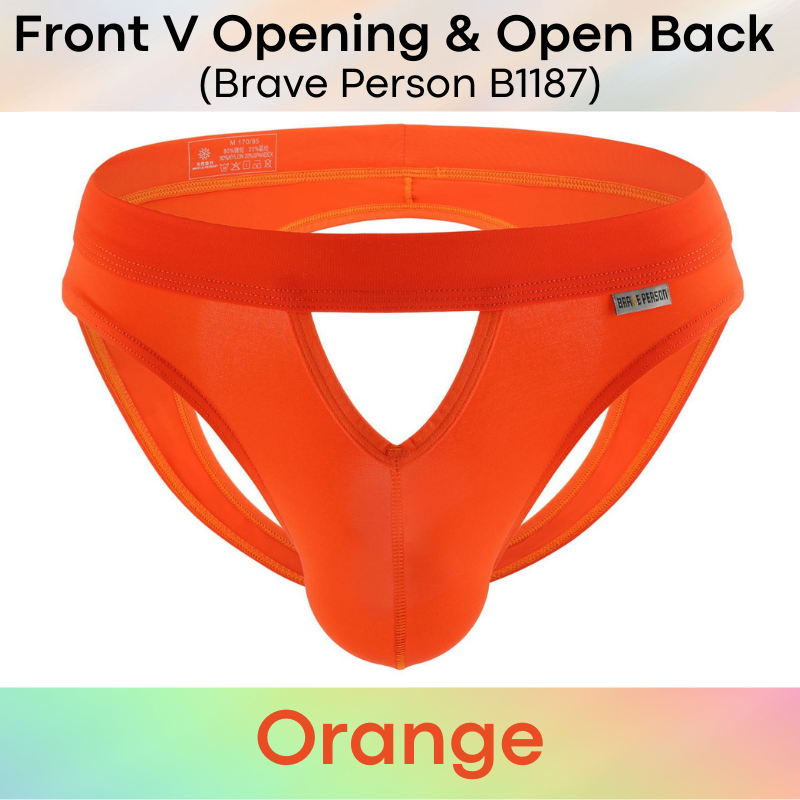 Men's Brief : Front V Opening/Open Back Underwear (Brave Person BP1187)