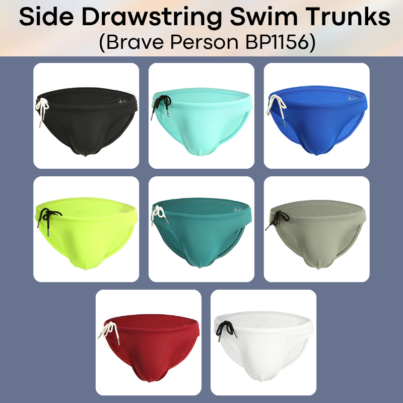 Men's Swimwear: Nylon Brief Design Swim Trunks with Side Drawstring (BP1156)