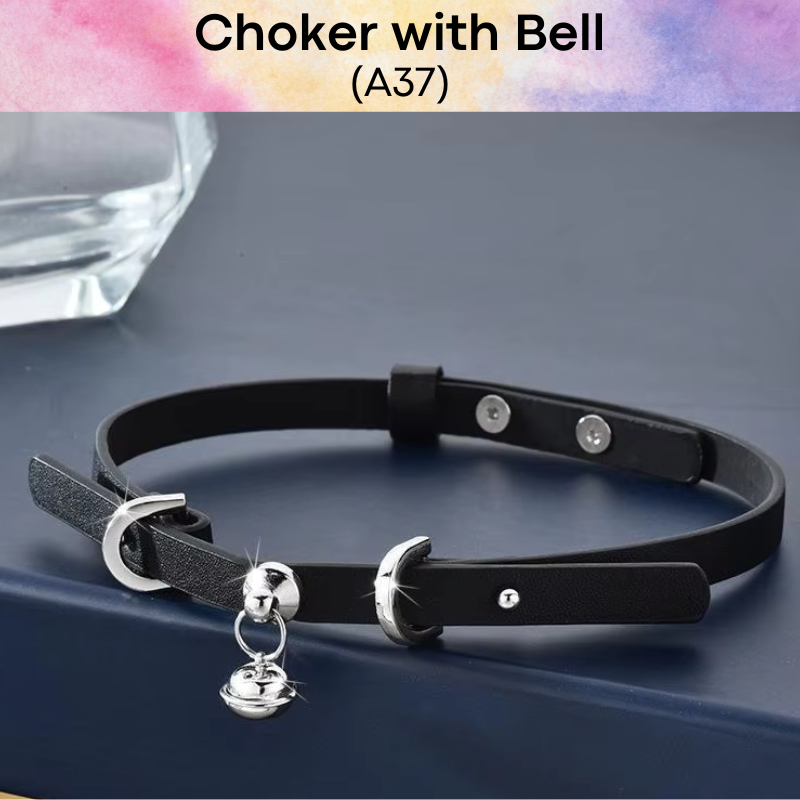 Unisex Choker: PU Choker with Bell (A37)