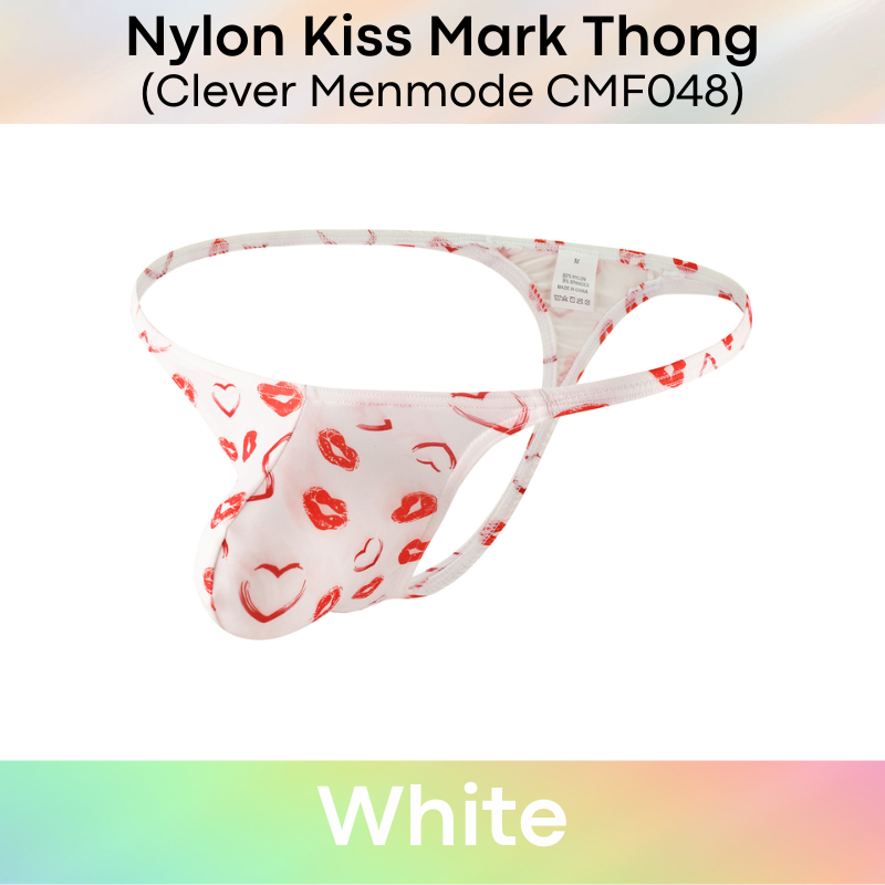 Men's Thong: Nylon Kiss Mark Print Low Waist Thong Underwear (CMF048)