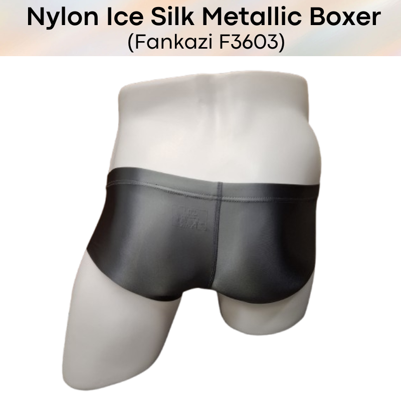 Men's Boxer: Nylon Ice Silk Tight Fit Low Rise Metallic Colour Boxer Brief Underwear (F3603)