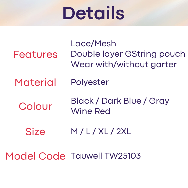 Men's GString: Polyester Mesh Lace GString Garter Set (TW25103)