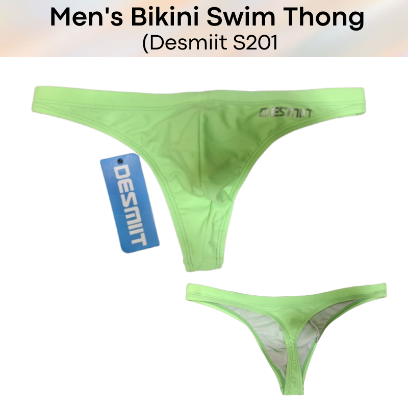 Men's Swimwear: Nylon Bikini Swim Thong with Inner Drawstring (S201)