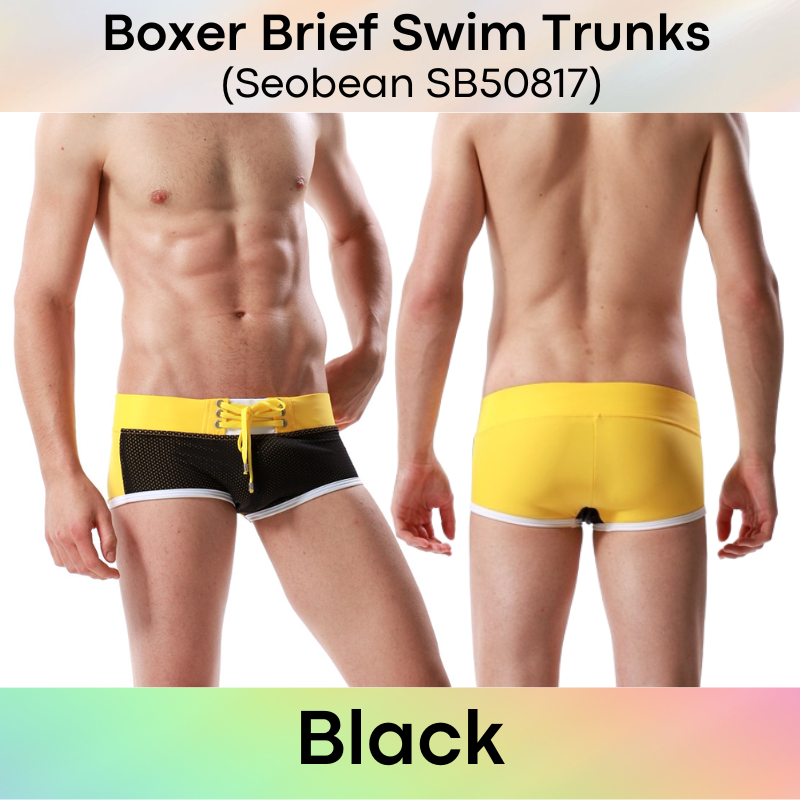 Men's Swim Trunks: Boxer Brief with Mesh Front Design Swimming Trunks with Drawstring (SB50817)
