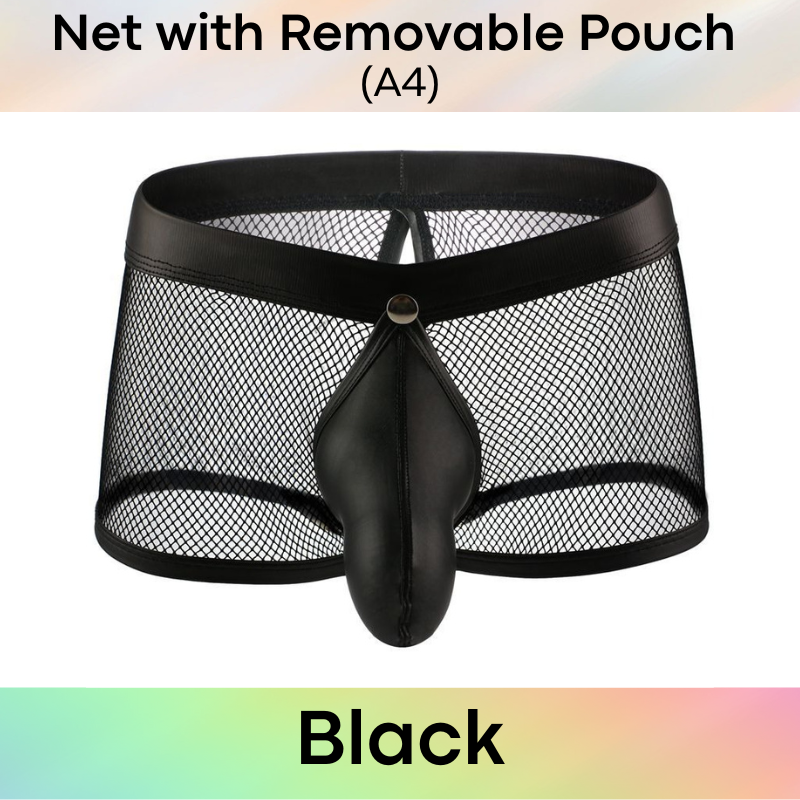 Men's Boxer : Net with Removable Pouch and Back Slit Opening Boxer Brief Trunk (A4)