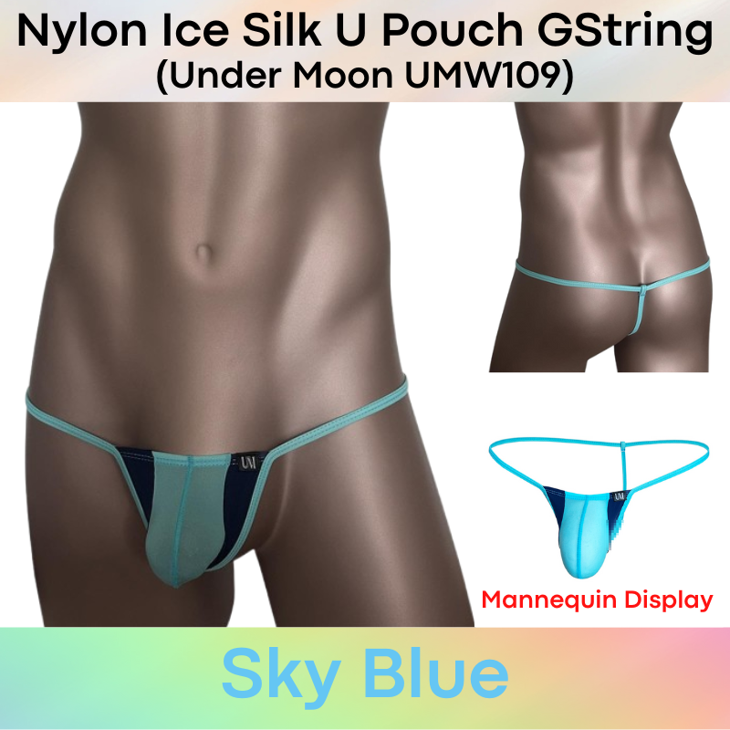 Men's GString: Nylon Ice Silk Translucent U Pouch Thong Underwear (UMW109)