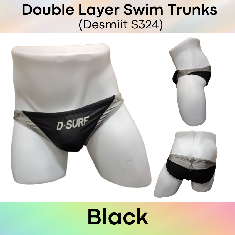 Men's Swimwear: Nylon Dual Colour Wave Design with Double Layer Swim Trunks with Drawstring (S324)