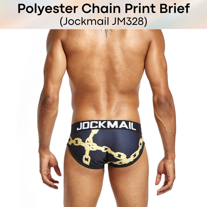 Men's Brief : Gold Chian Print Polyester Brief (Jockmail JM328)