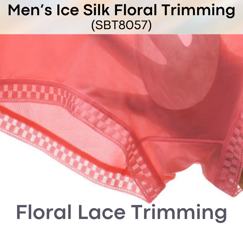 Men's Boxer : Ice Silk Floral Lace Trimming, Almost Translucent Boxer Brief Trunk (SBT8057)