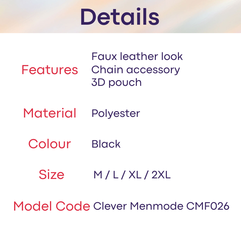 Men's Thong: Polyester Faux Leather Thong with Chain Accessory Underwear (CMF026/DF72)