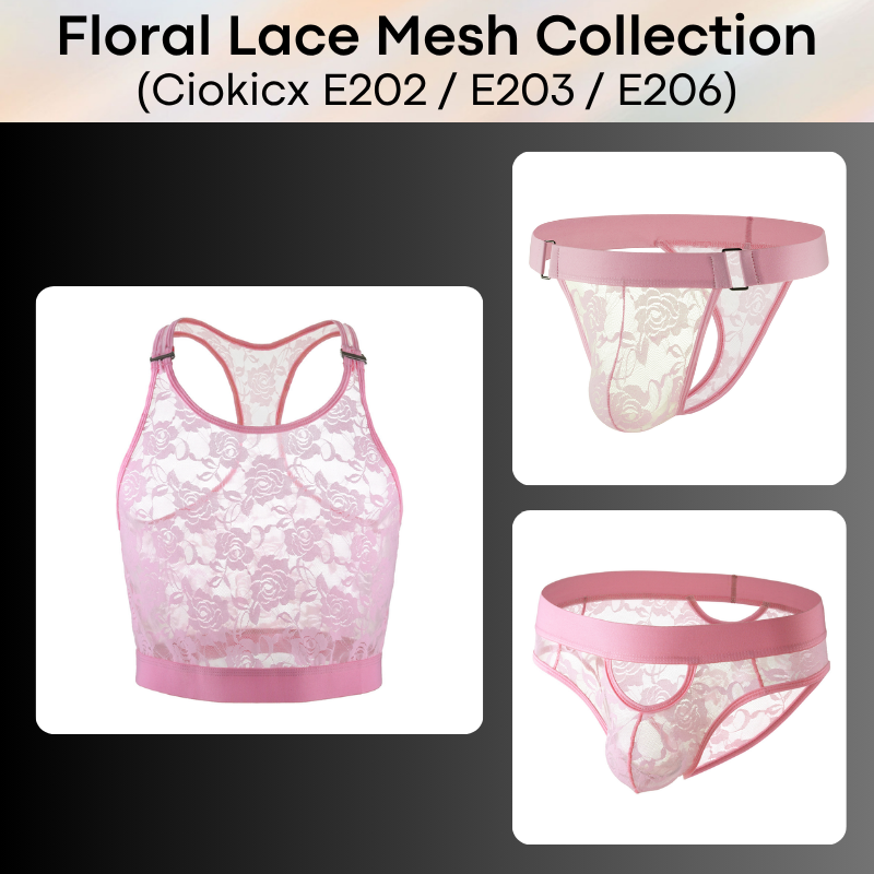Men's Brief: Polyester Floral Lace Mesh See Through Brief Underwear (E203)