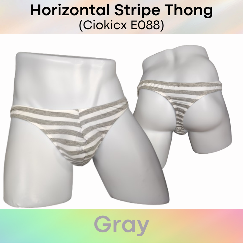 Men's Thong : Jap Style Polyester Bikini Style Thong with Horizontal Stripe (Ciokicx E088)