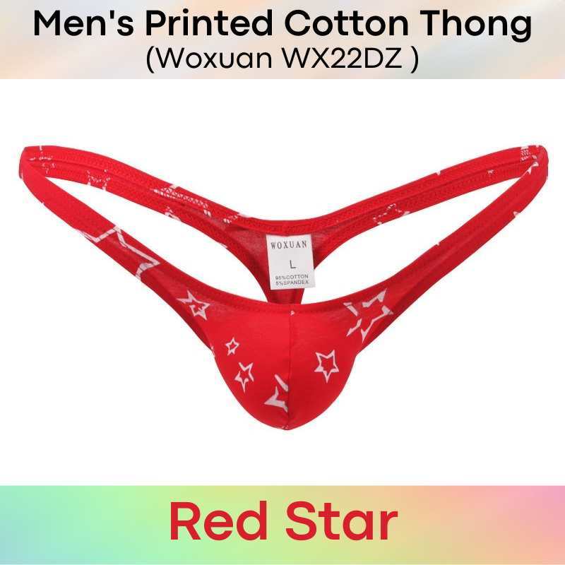 Men's Thong : Star / Dot Print Cotton Thong (Woxuan WX22DZ)
