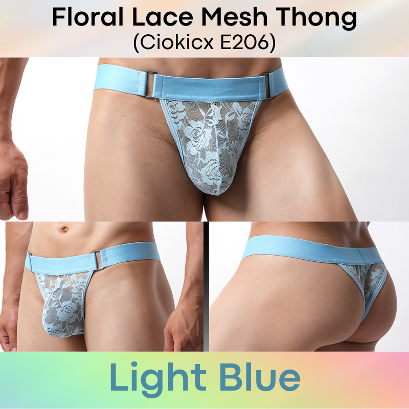 Men's Thong: Polyester Floral Lace Mesh See Through Thong Underwear (E206)