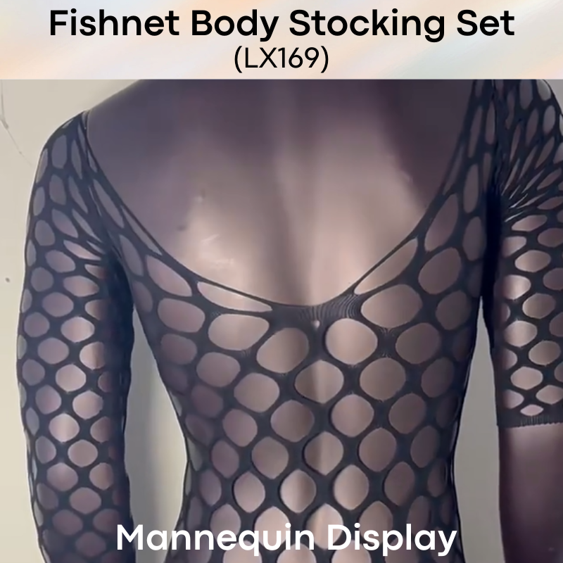Unisex Underwear: Polyester Fishnet Web Body Stocking with Mesh GString Underwear and Blindfold Set (LX169)
