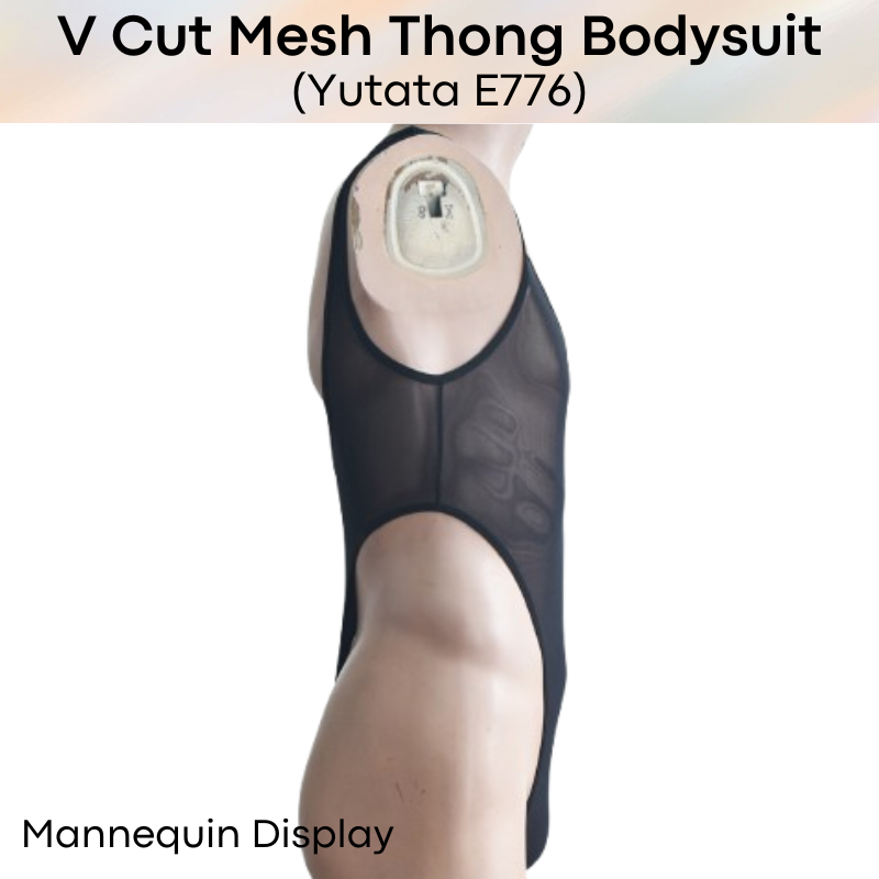 Mens Bodysuit: Polyester Mesh V Cut Thong Bodysuit Underwear (E776)