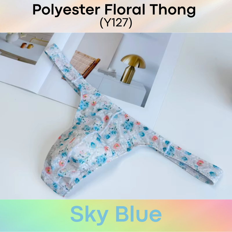 Men's Thong: Polyester Floral Print Low Waist T Back Underwear (Y127)