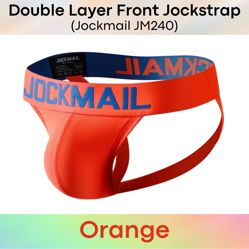 Men's Jockstrap: Double Front Pouch Layer Neon Sports Jockstrap (JM240)