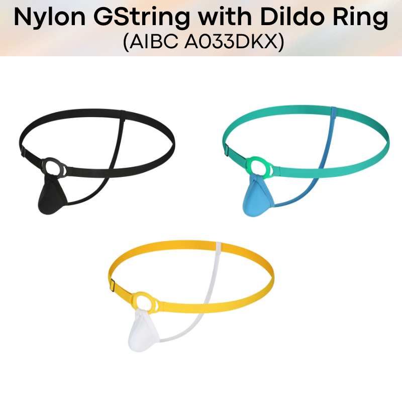 Men's GString: Nylon Thin Pouch GString with Adjustable Wastband and Dildo Insert Ring (A033DKX)