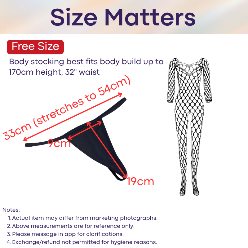Unisex Underwear: Polyester Fishnet Web Body Stocking with Mesh GString Underwear and Blindfold Set (LX169)
