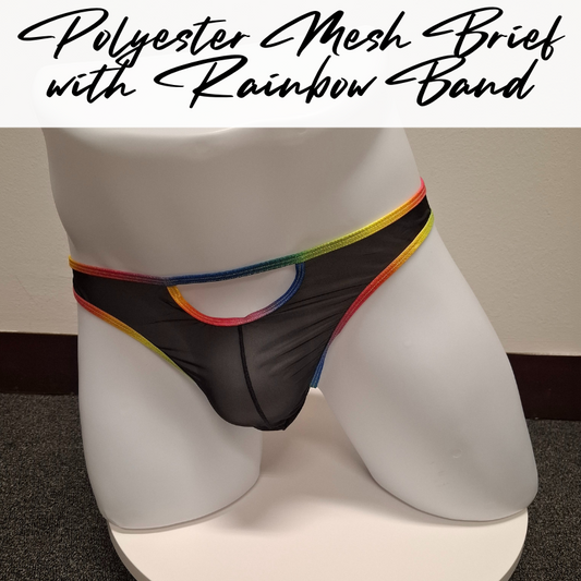 Men's Brief: Polyester Mesh with Rainbow Band and Pouch Opening (B912)