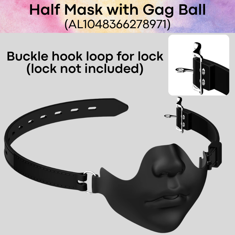 Adult Toy: Silicone Half Mask with Lockable Belt and Ball Gag (AL1048366278971)