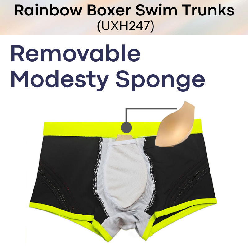 Men's Swim Trunks: Polyester Rainbow Sewn-on Boxer Brief Swimming Trunks (UXH247)