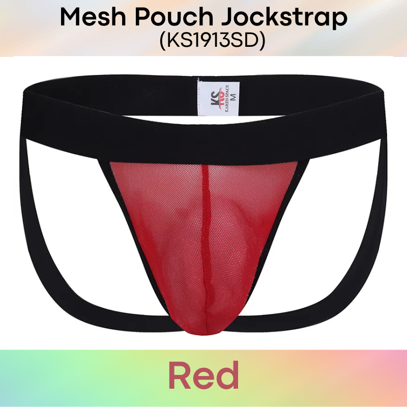 Men's Jockstrap: Polyester Mesh See Through 3D Pouch Jockstrap Underwear (KS1913SD)