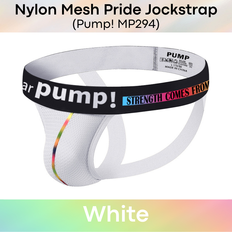 Men's Jockstrap: Nylon Mesh "Strength comes from pride" Jockstrap Underwear (MP294)