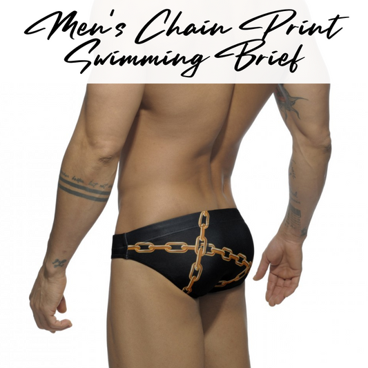 Men's Swimwear: Polyester Chain Print Swimming Brief Trunks (UXH00LT)