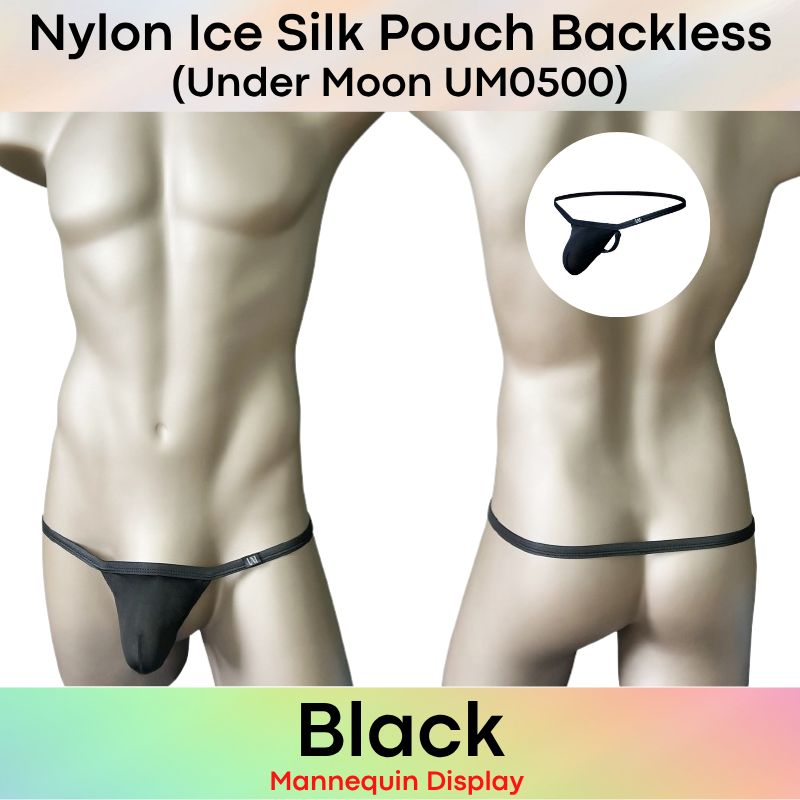 Men's GString: Nylon Ice Silk Pouch with Groin Buckle Backless Freedom Underwear (UM0500)