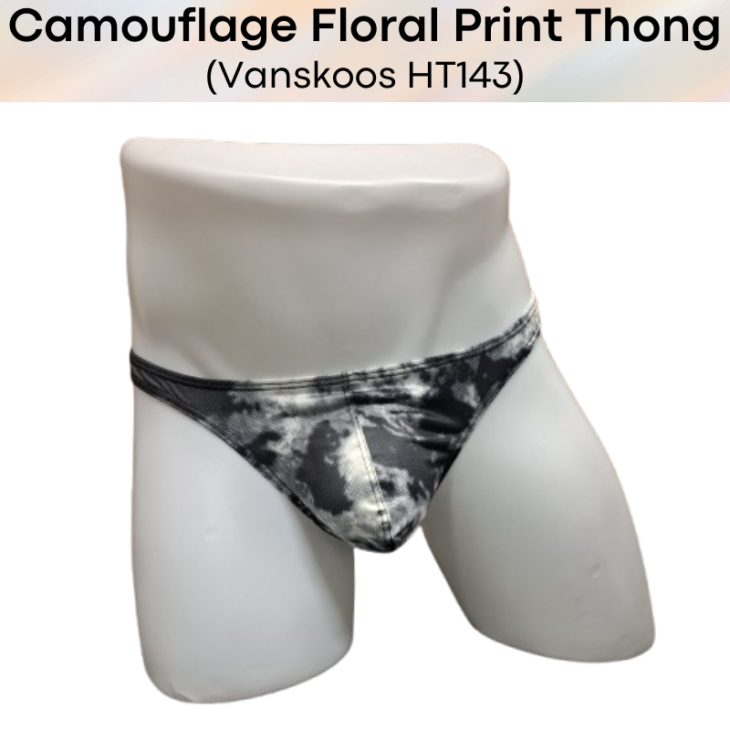 Men's Thong: Polyester Camouflage Floral Print Thong Underwear (HT143)