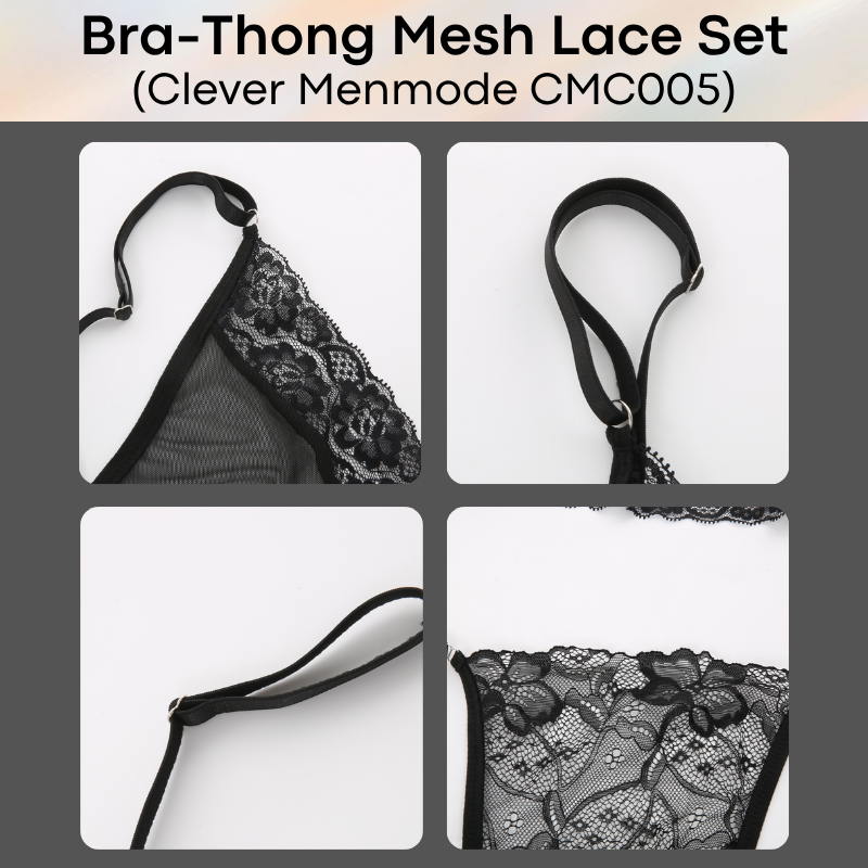 Men's Thong: Nylon Lace-Mesh Chest Bra and Thong Underwear Set (CMF006)