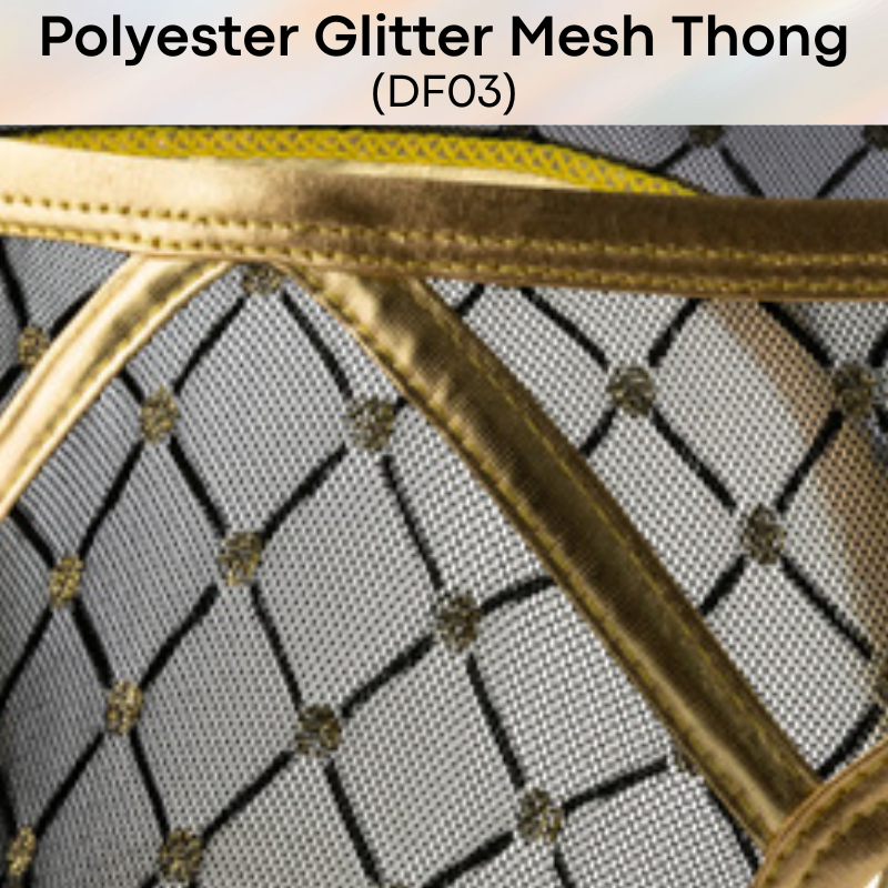 Men's Thong: Polyester Mesh Thong with Glittery Embellishment and Faux Leather Trimmings (DF03)